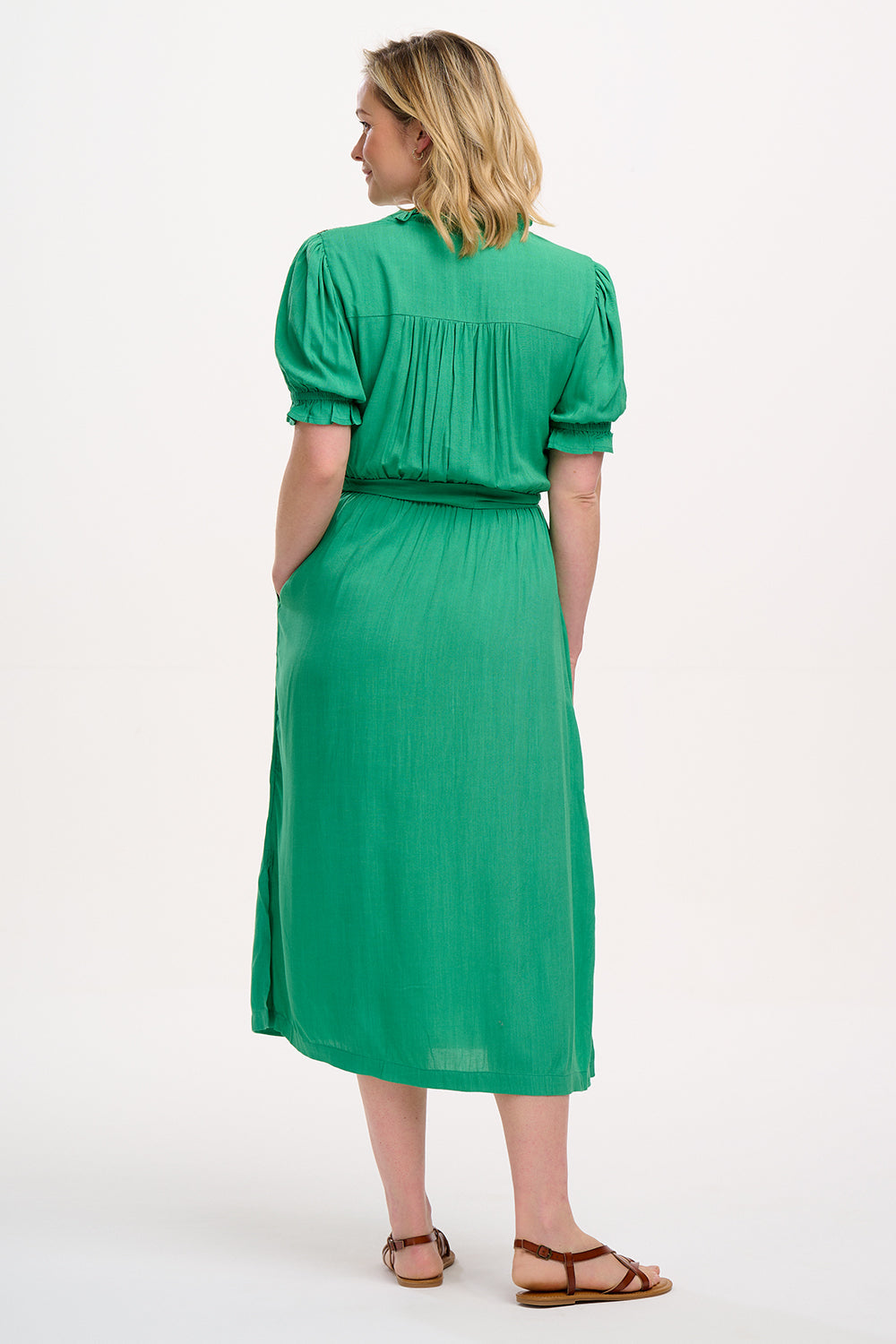 Carlota Midi Dress - Green, Folk Floral Embroidery