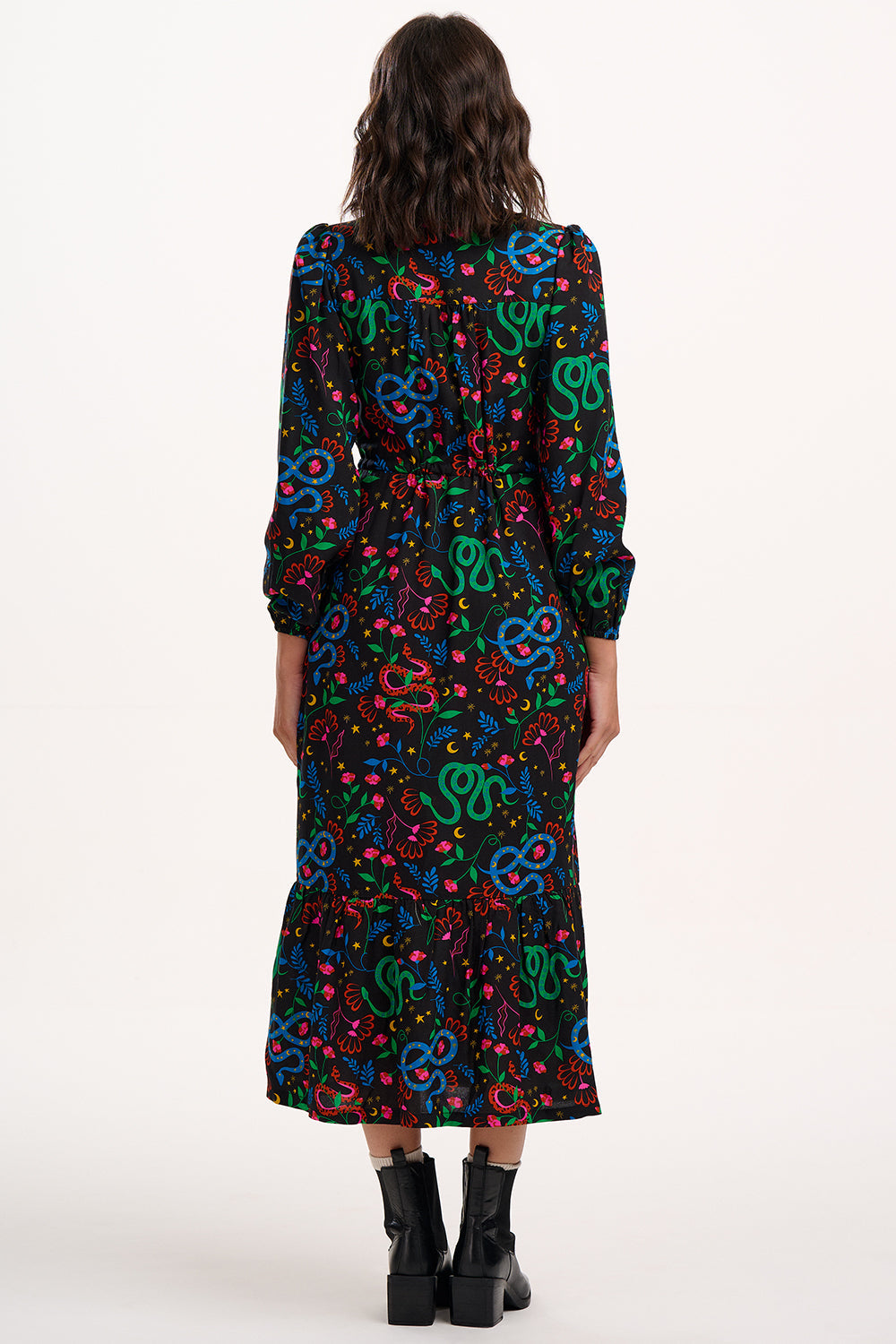 Roxanne Maxi Tiered Dress - Black, Snake Floral