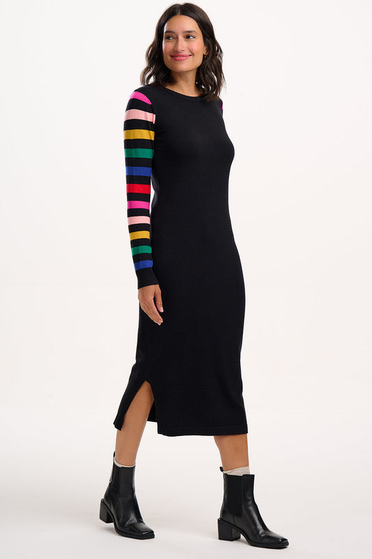 Liselle Knit Midi Dress - Black Rainbow Sleeve