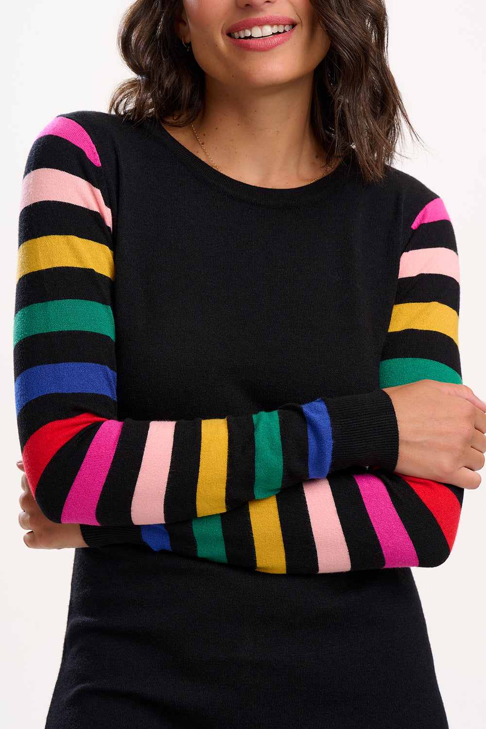 Liselle Knit Midi Dress - Black Rainbow Sleeve