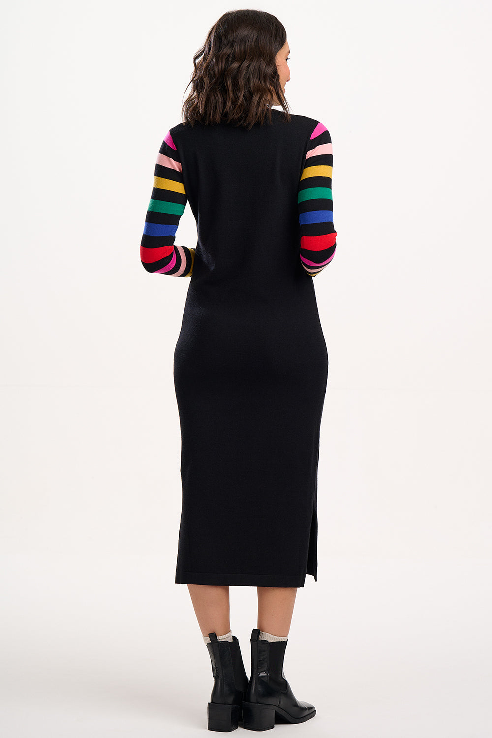 Liselle Knit Midi Dress - Black Rainbow Sleeve