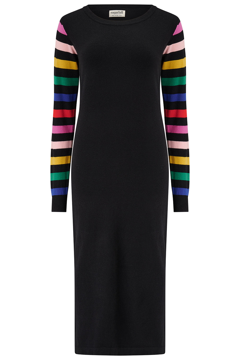Liselle Knit Midi Dress - Black Rainbow Sleeve