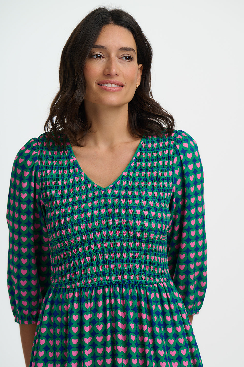 Della Shirred Midi Dress - Navy, Heart Tile