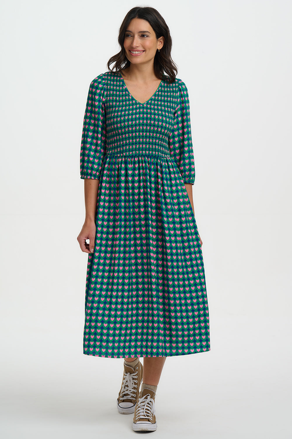 Della Shirred Midi Dress - Navy, Heart Tile