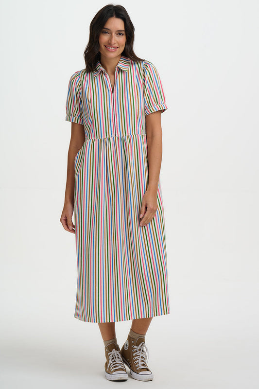Gillian Midi Smock Dress - Multi, Colourful Canvas Stripe