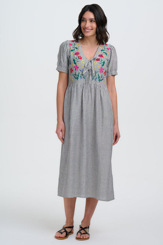 Ruby Midi Smock Dress - Monochrome Stripe, Garden Floral