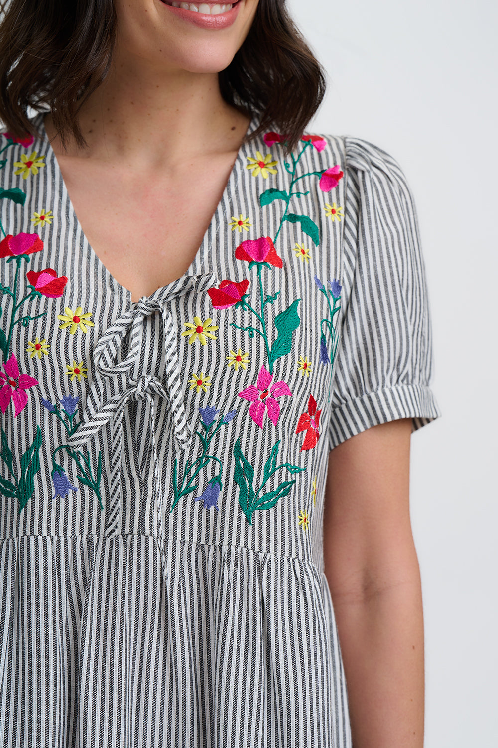 Ruby Midi Smock Dress - Monochrome Stripe, Garden Floral