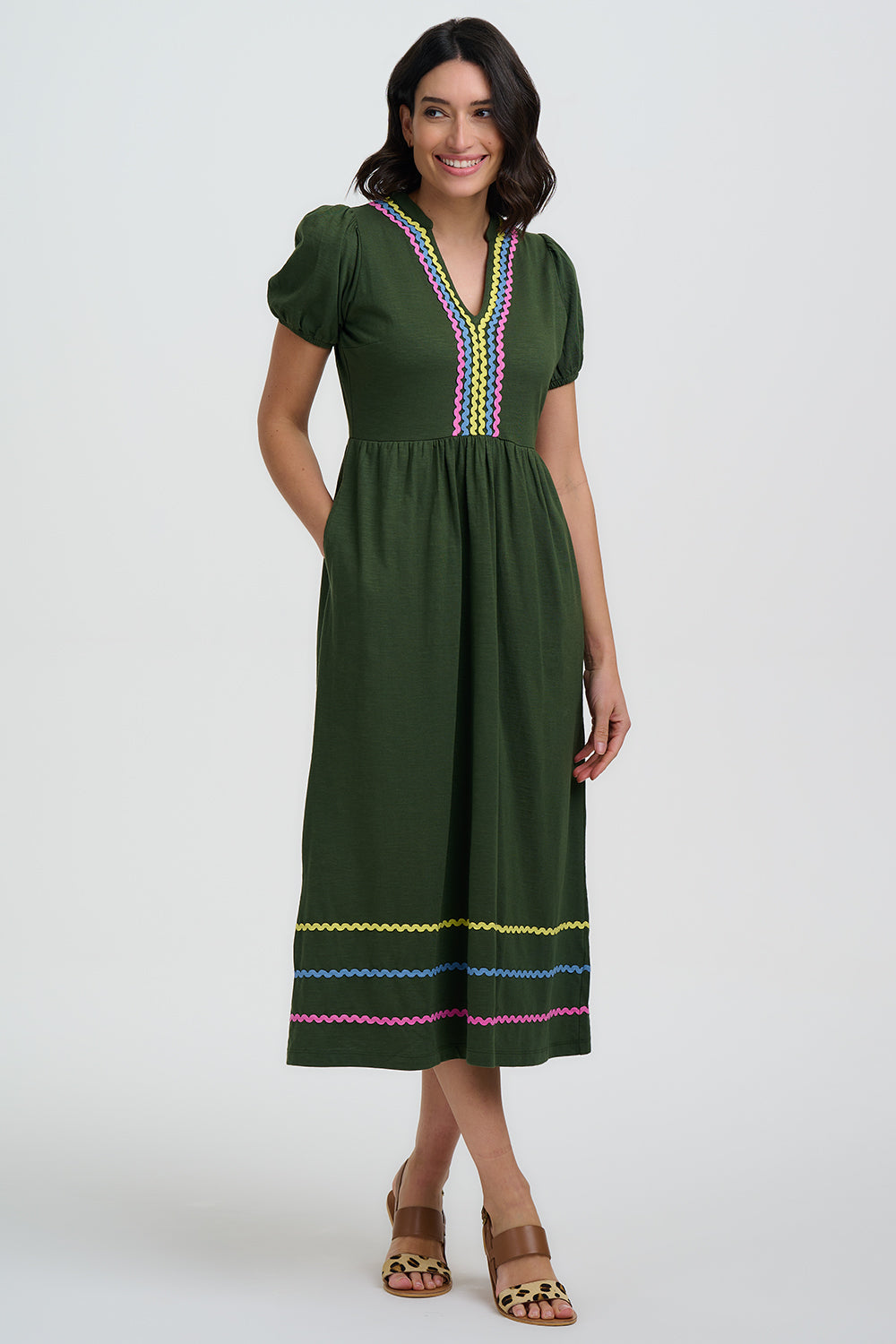 Renee Jersey Midi Dress - Olive, Ric Rac