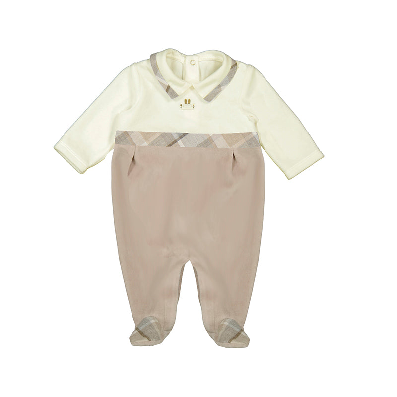 Boys Velour Footie with Plaid trim by Mayoral