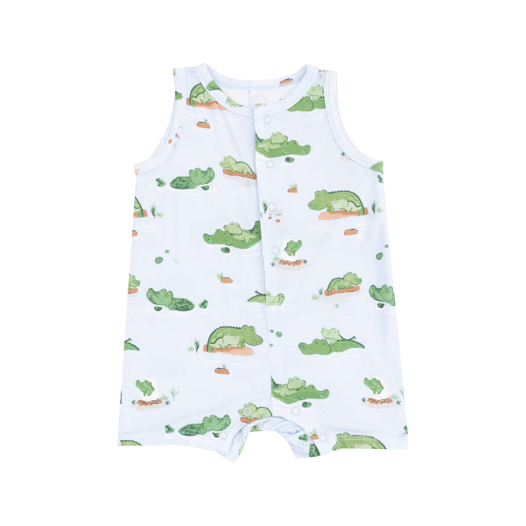 Alligator - Blue Sleeveless Shortie Romper by Angel Dear