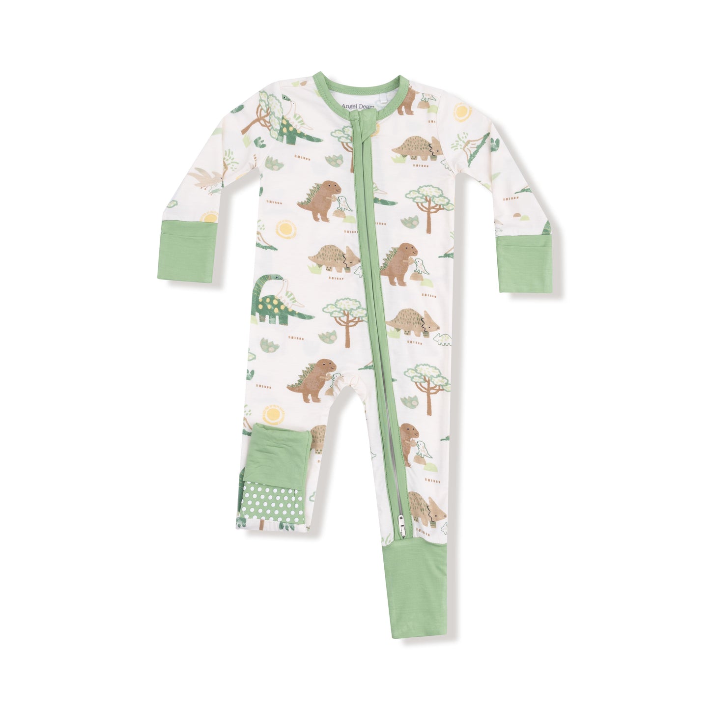 Baby Love Dinos Green 2 Way Zipper Romper by Angel Dear