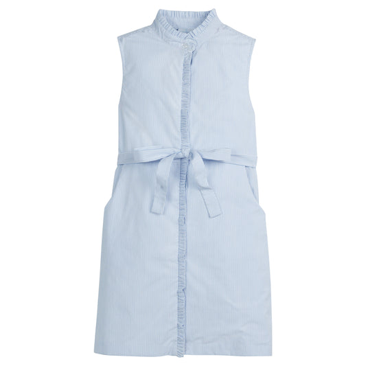 Sleeveless Allie Dress-Light Blue Thin Stripe Seersucker by Little English