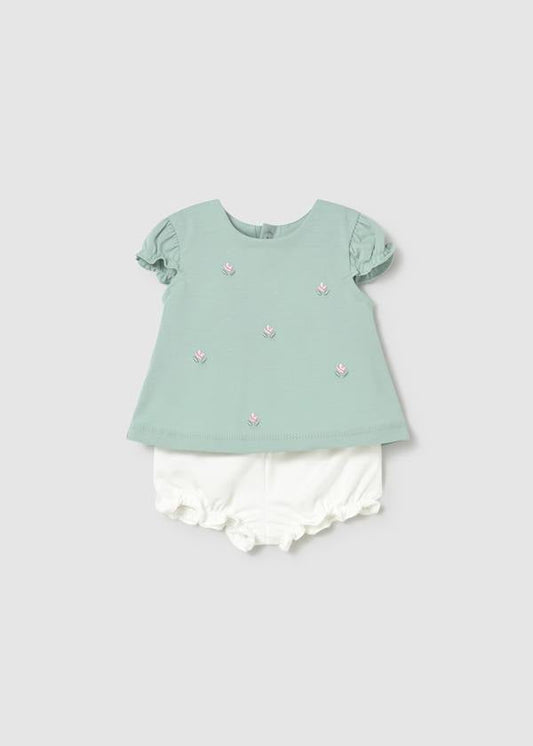 Sage Green Rosette Top & Bloomer Set by Mayoral