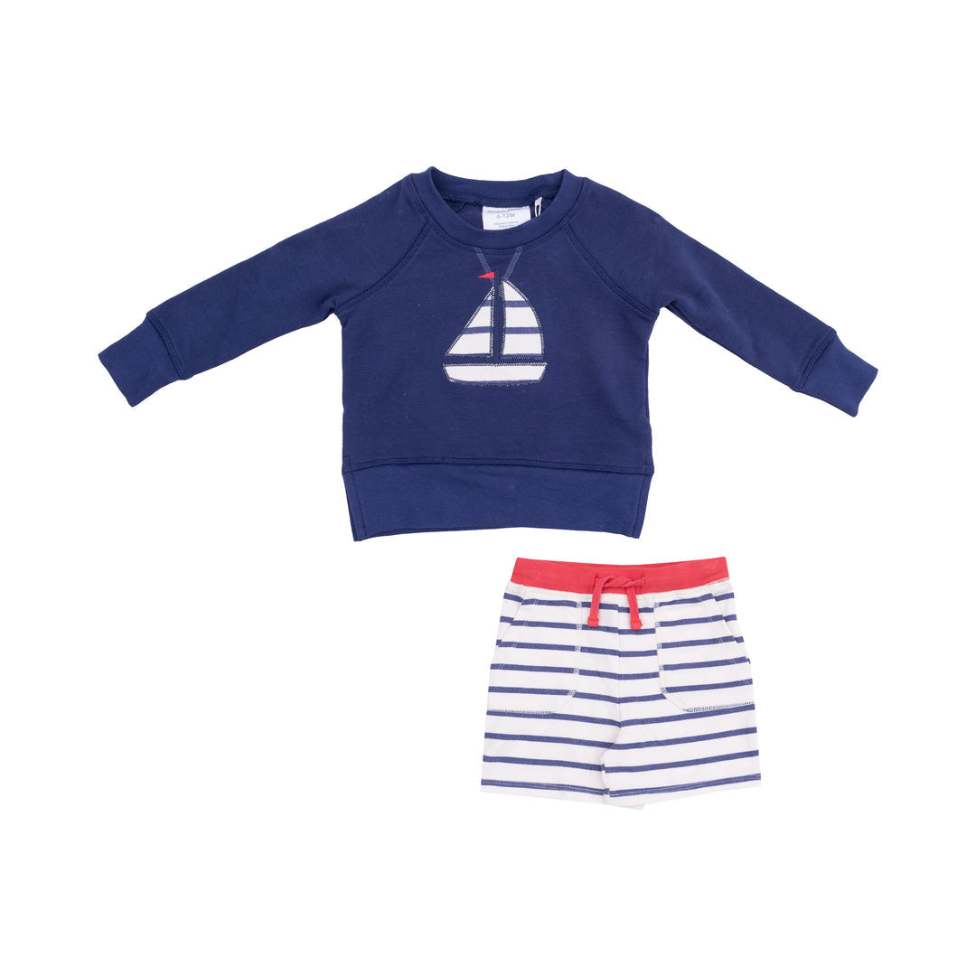 Sailboat French Terry Raglan Sweatshirt
With Applique And Shorts by Angel Dear