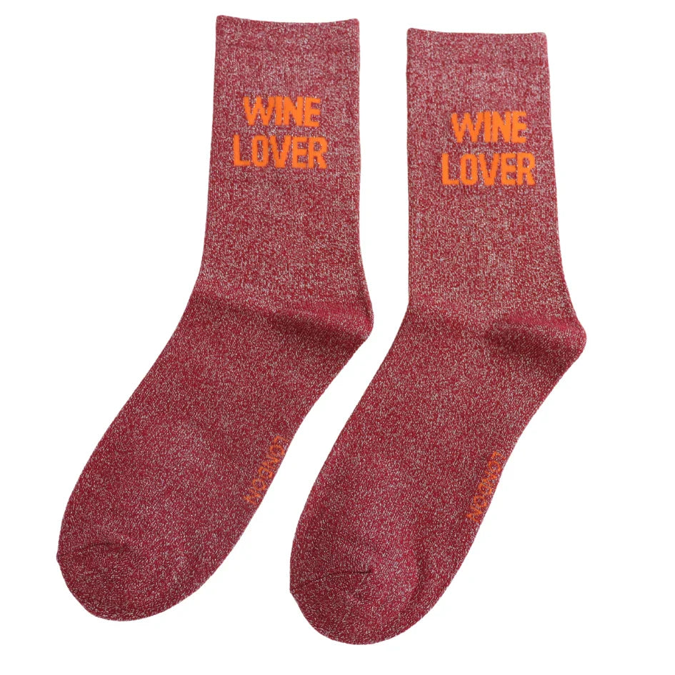 Wine Lover Glitter Socks Red