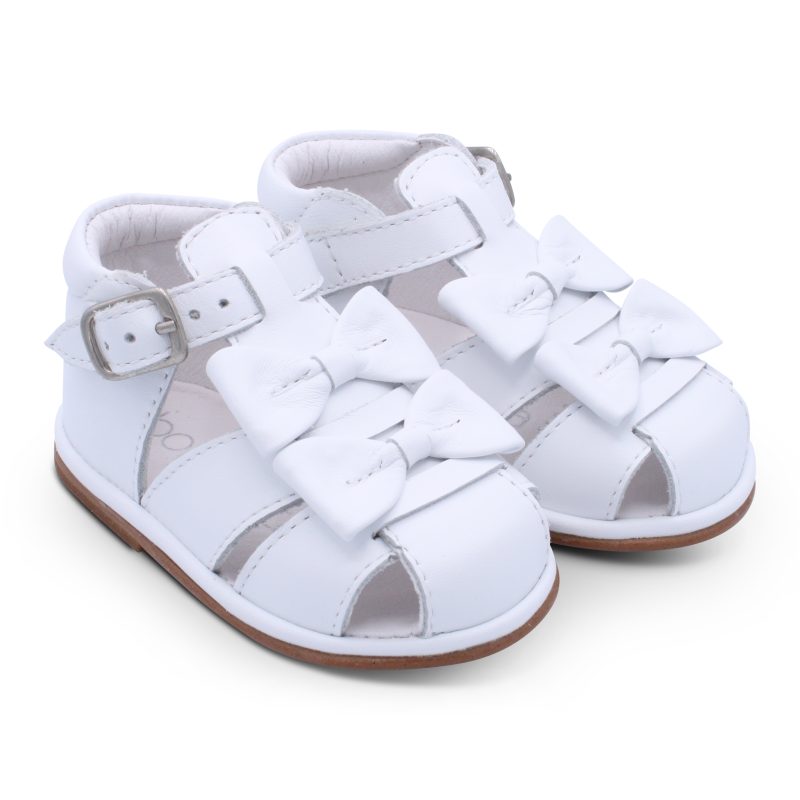 'Dina' Girls White Leather T-Bar Sandals