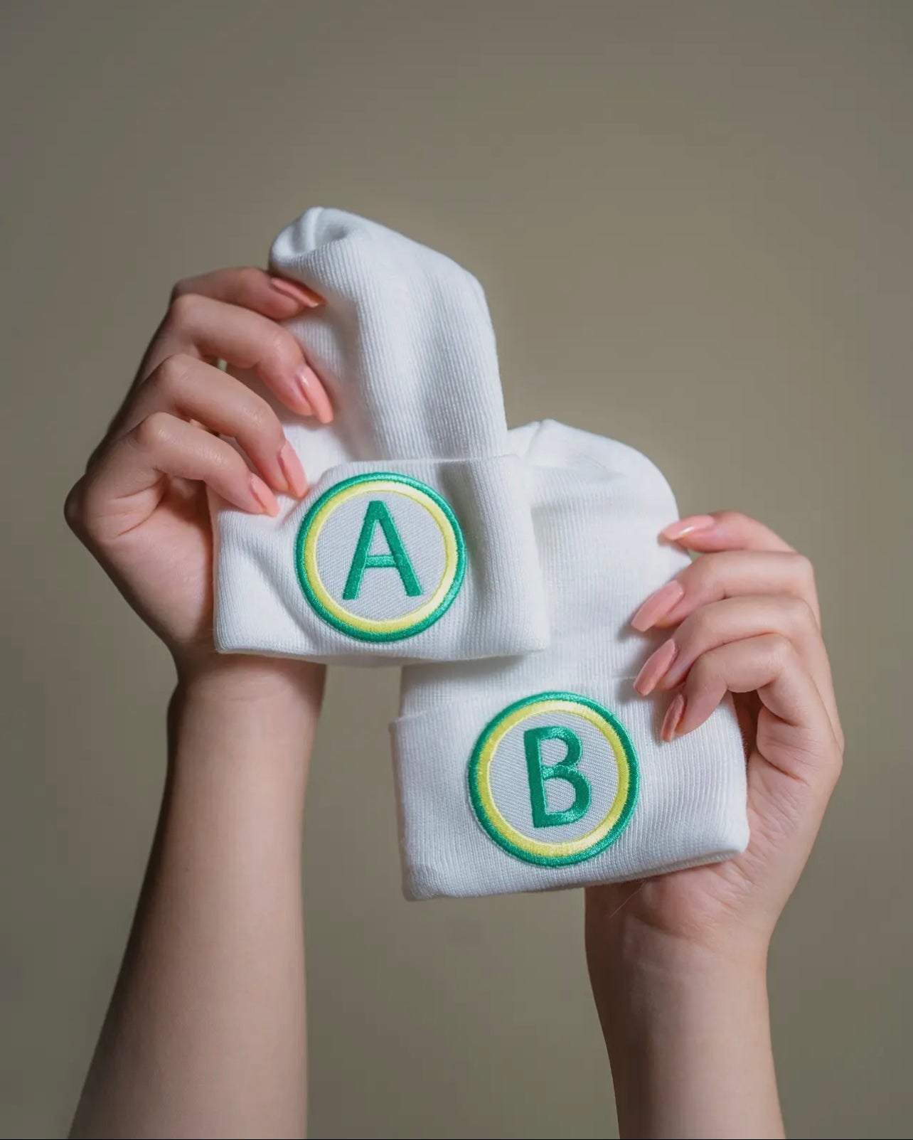 Newborn Hospital Hats for Twins A & B