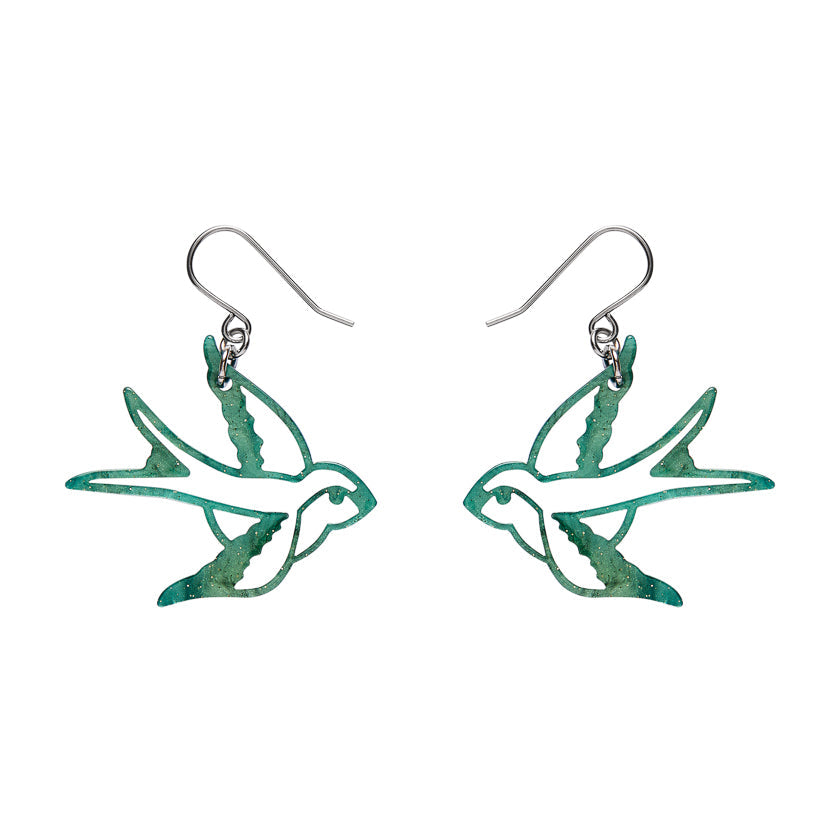 Swallow Drop Earrings - Green