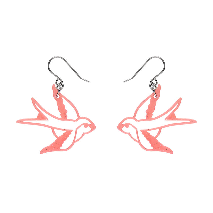 Swallow Drop Earrings - Pink