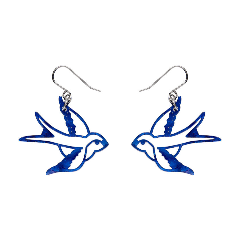 Swallow Drop Earrings - Blue