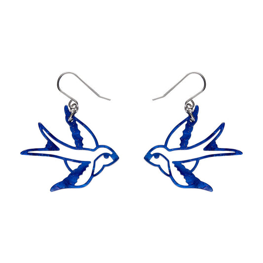 Swallow Drop Earrings - Blue