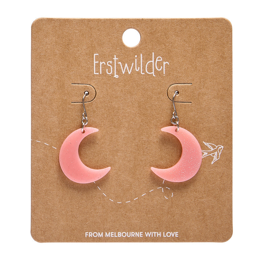 Cresent Moon Drop Earrings - Pink