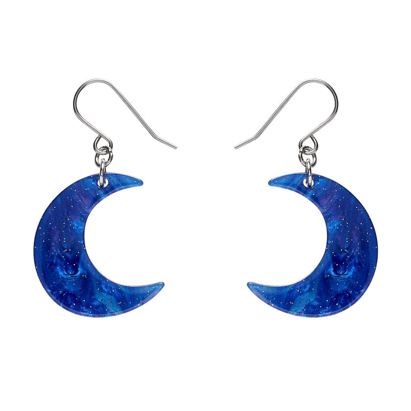 Cresent Moon Drop Earrings - Blue