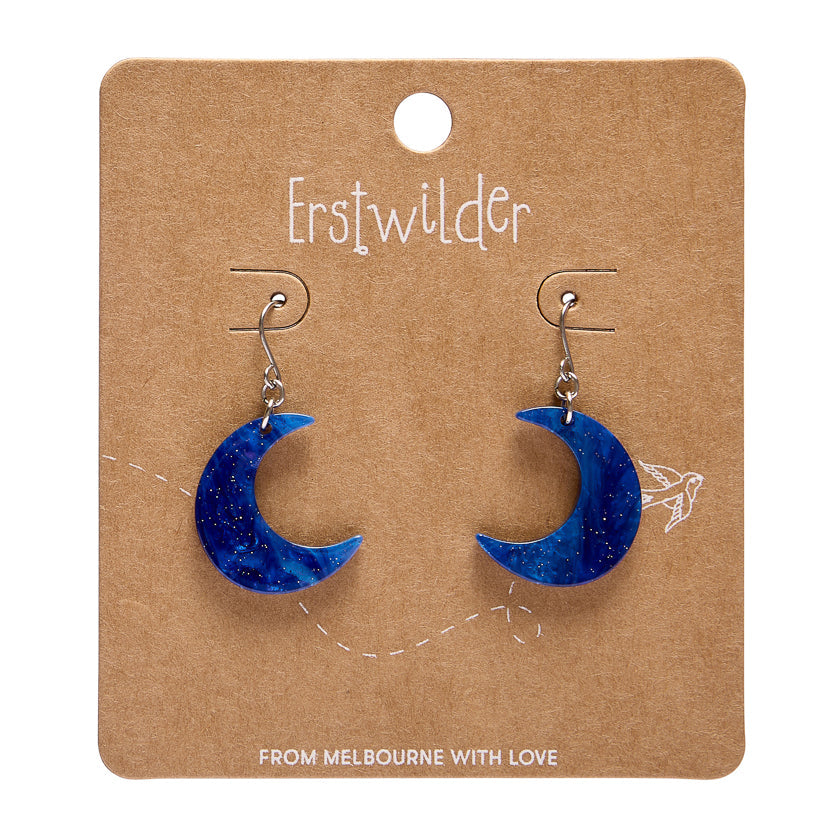 Cresent Moon Drop Earrings - Blue