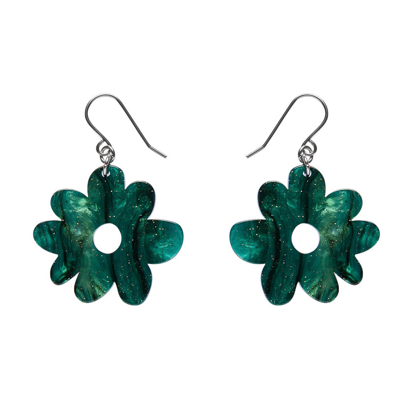 Flower Drop Earrings – Green