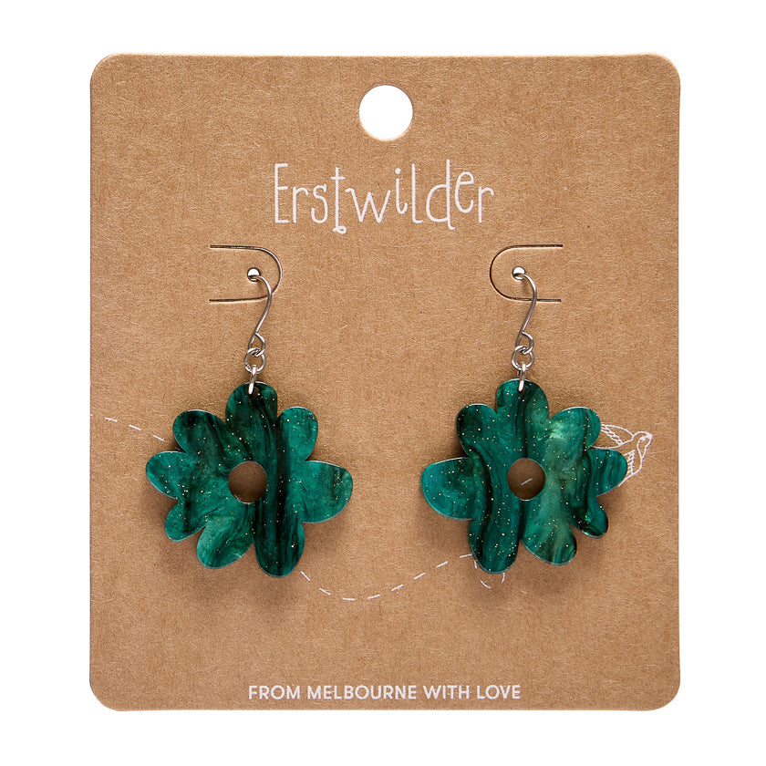 Flower Drop Earrings – Green