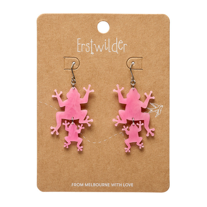 Double Frog Drop Earrings - Pink