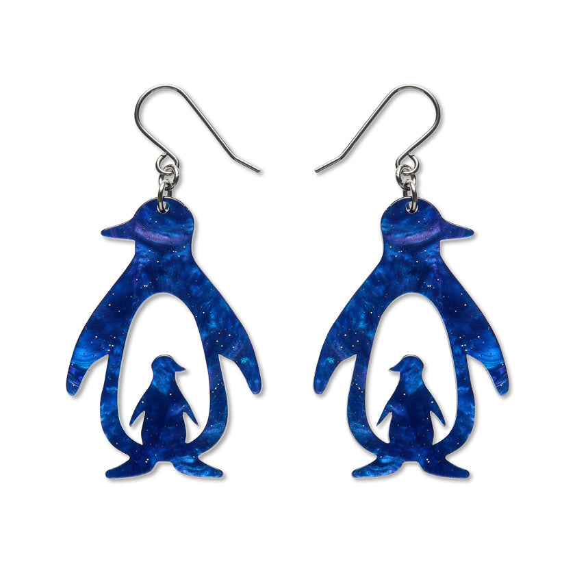 Double Penguin Drop Earrings - Blue