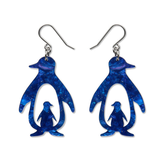 Double Penguin Drop Earrings - Blue