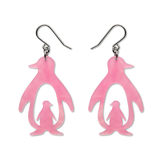 Double Penguin Drop Earrings - Pink