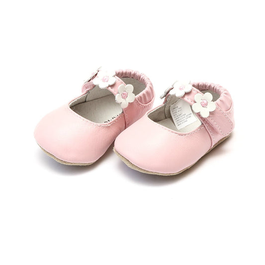 Hope pink flower strap leather Crib Shoes
