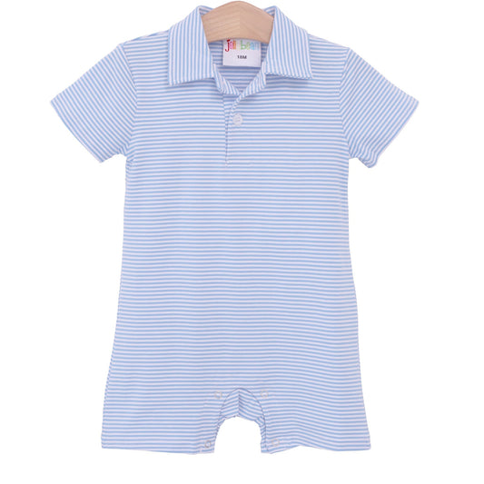 Michael Polo Romper - Cornflower Blue Stripe