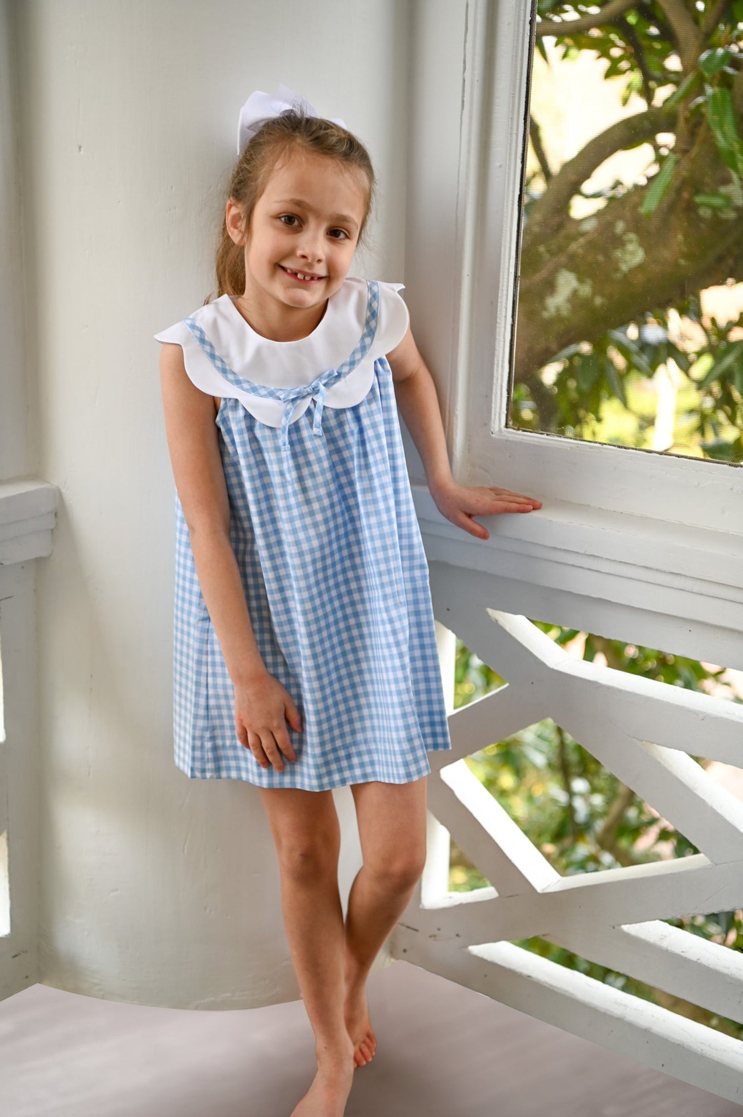 Charlotte Scalloped Dress, Ballantyne Blue Gingham by Mint Magnolia