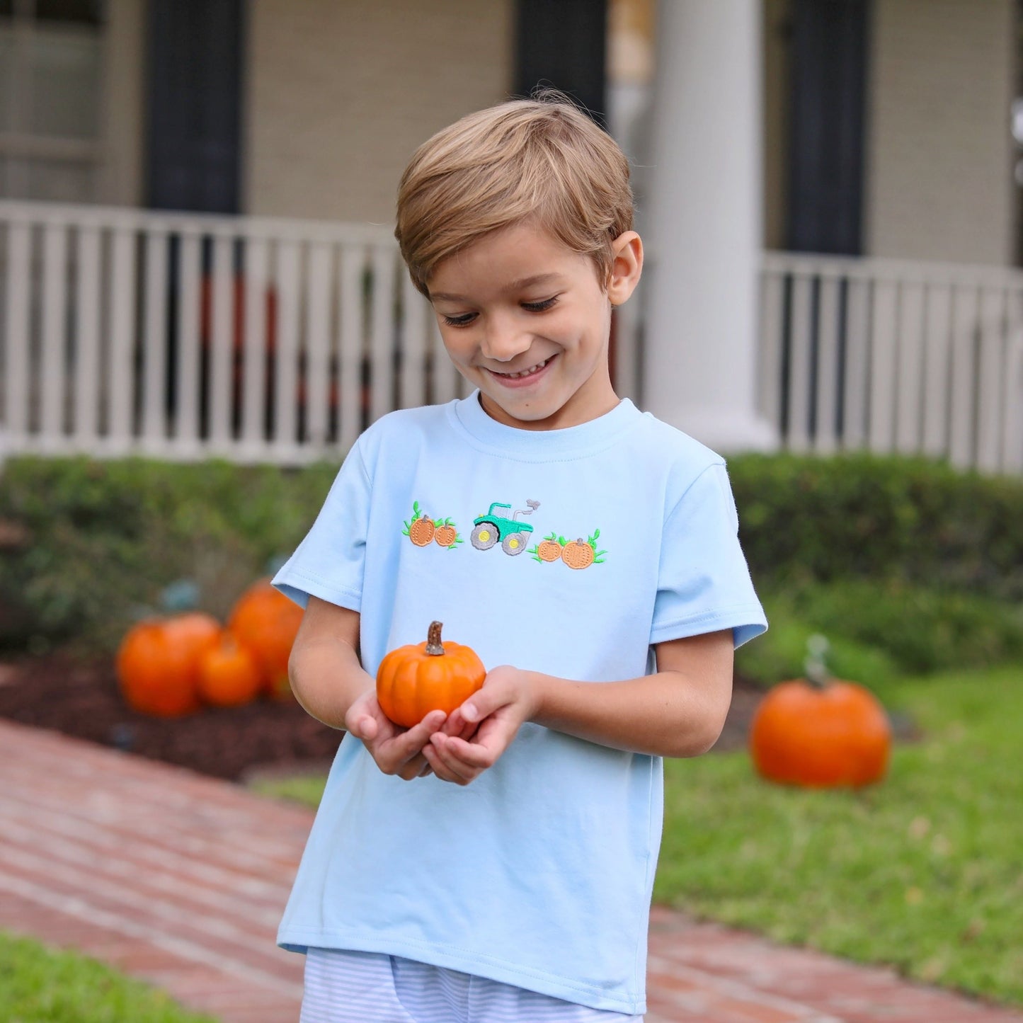Pumpkin Embroidery Shirt by Trotter Street Kids