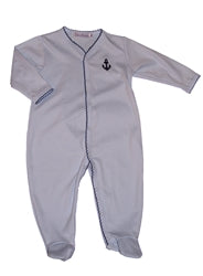 Blue Footie with Navy Trim and Anchor