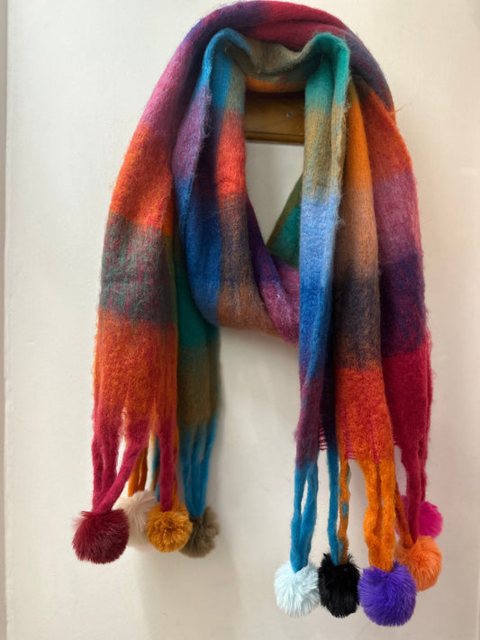 Multi Pom Pom Scarf