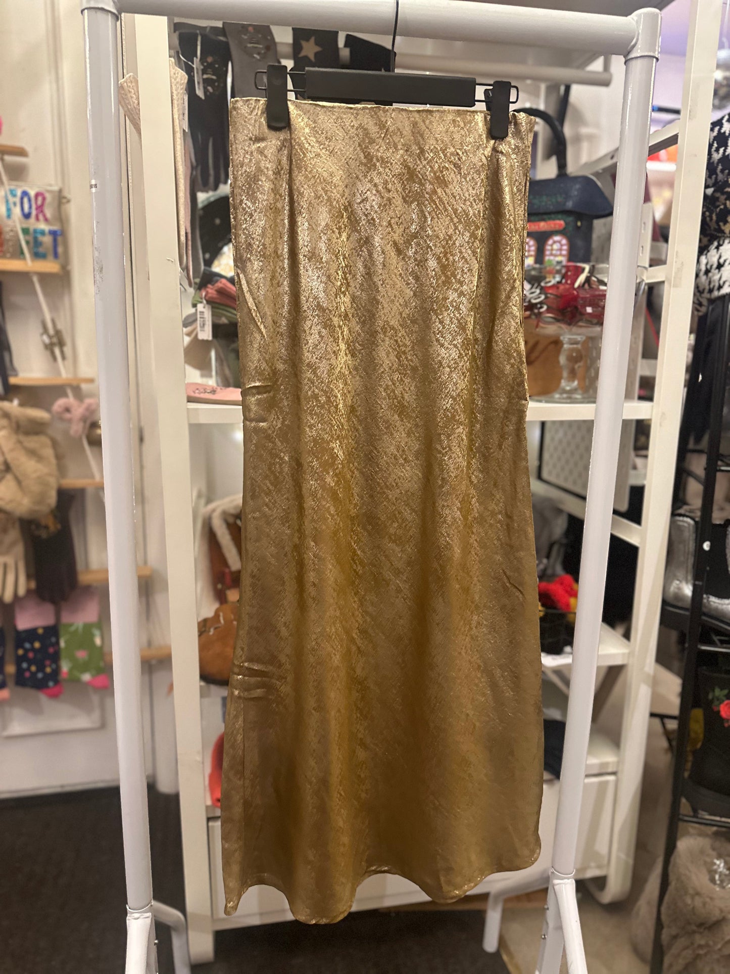 Metallic Satin Skirt Gold