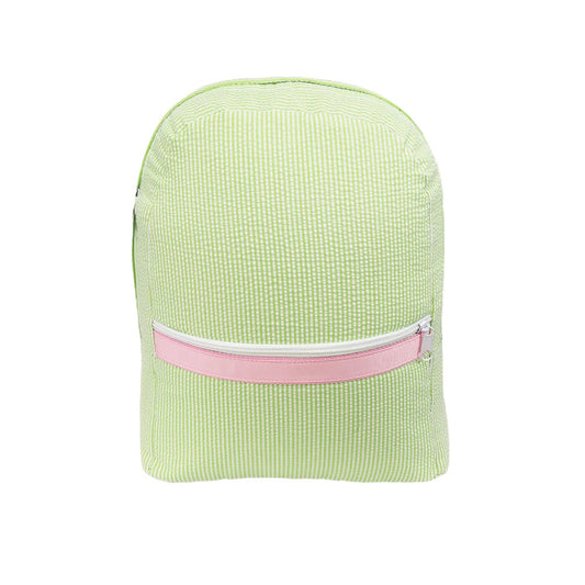 Sweet Pea (Light Green & Pink) Seersucker Medium Backpack (with optional monogram)