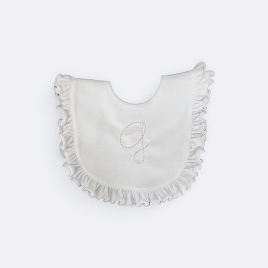 White/Pink Ruffle Bib Personalized by Cute as Buttons