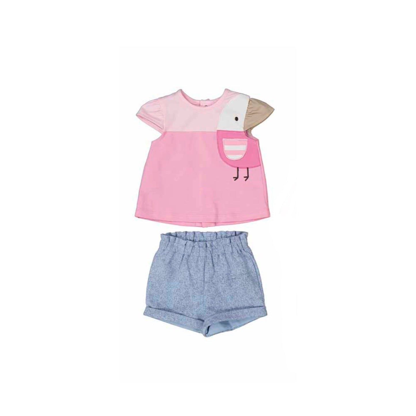 Pink Bird Top/Denim Short Set by Mayoral
