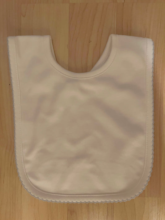 White with blue trim pima cotton bib