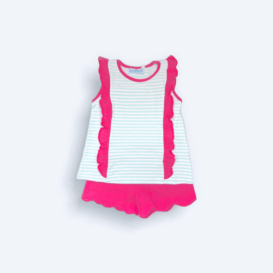 Hazel Short Set- Aqua Stripe/Pink by Trotter Street Kids