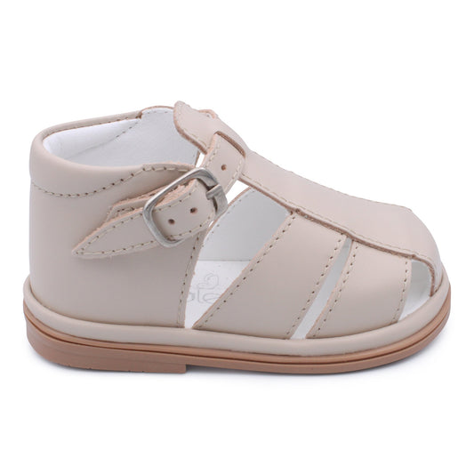 'Guy' Boys Nude Leather T-Bar Sandals
