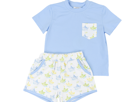 Paper Boats Boys Play Pocket Short Set by Cypress Row