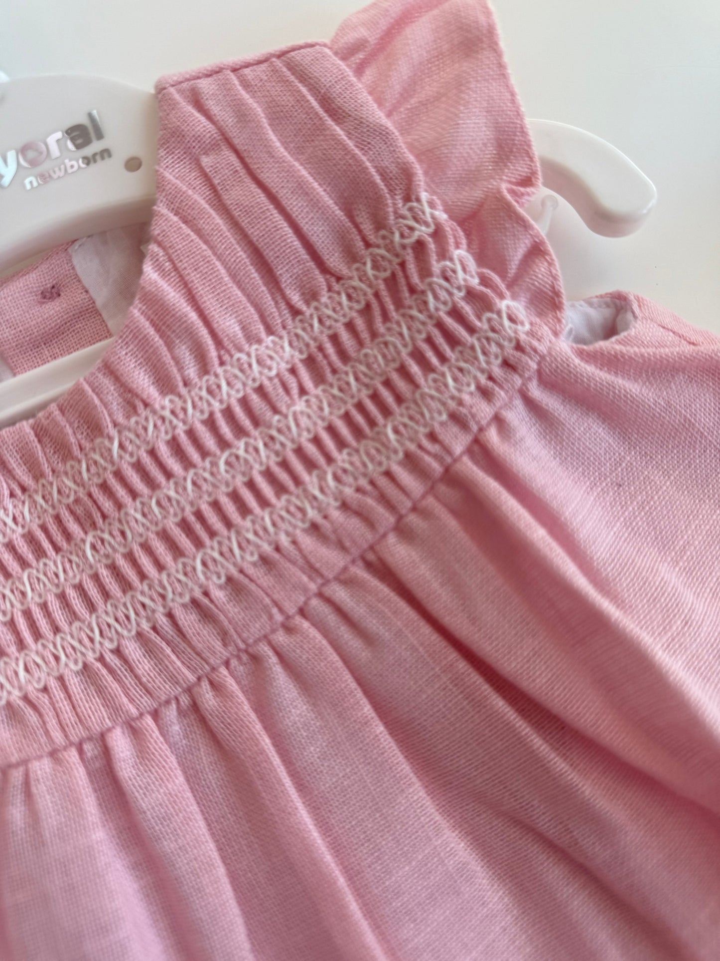 Baby Rose Pink Smocked Linen Dress by Mayoral