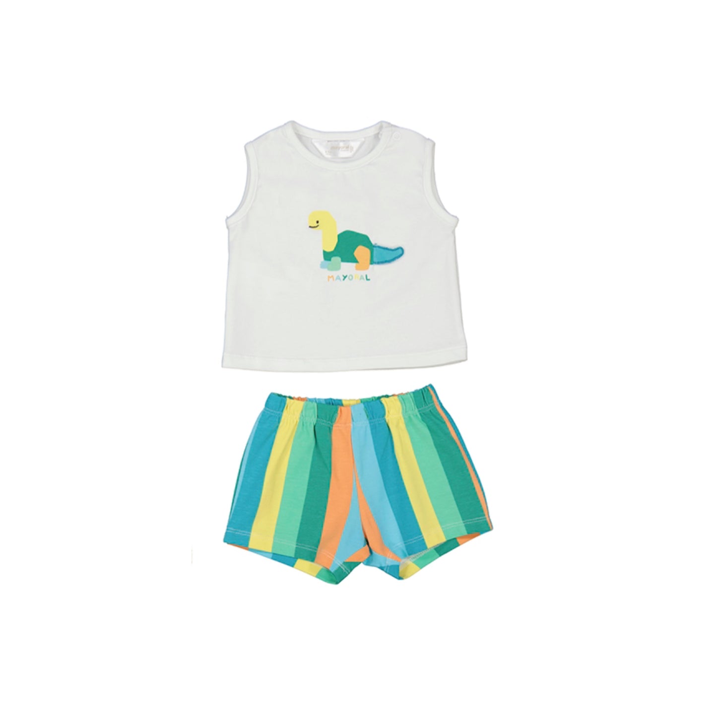 White Dinosaur Tank with Stripe Shorts by Mayoral